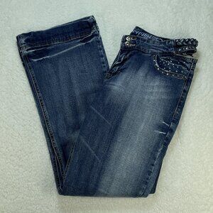 Mudd Jeans Delicious Curves Womens Sz 13 Blue Flare Leg Mid Rise Rhinestones